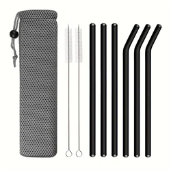 Colorful Eco - Friendly Reusable Glass Drinking Straws - Set of 9 (Black)