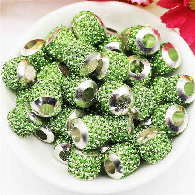 20Pcs New Assorted Color Luxury Rhinestone Large Hole Spacer Fit Pandora Charms Bracelet Hair Beads for Women DIY Jewelry Making Best Rhinestone 7