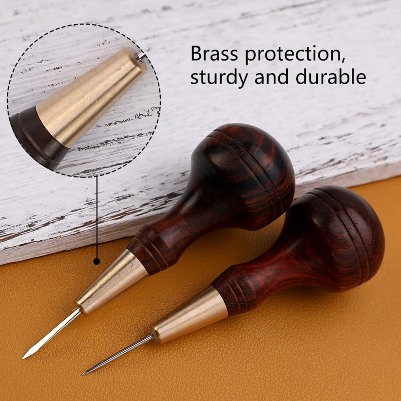 Sandalwood Handle Leather Stitching Awl DIY Handmade Leather Craft Tools Punching Tool Sewing Awl