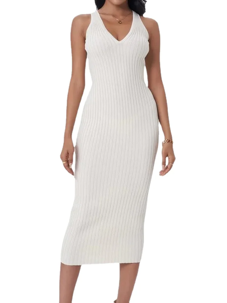 

Женское трикотажное платье-миди без рукавов, с V-образным вырезом
