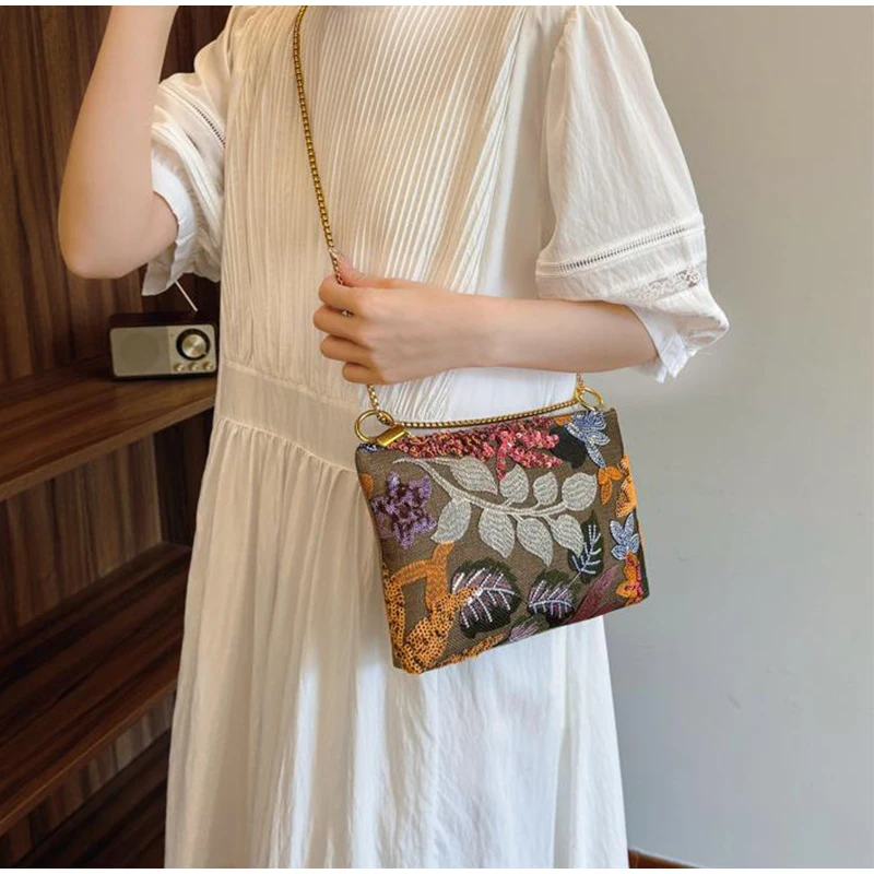 Ethnische Stil Designer Neue Pailletten Damen Clutch Tasche Abendtasche Gestickte Umhängetasche Messenger Bag Sommer Kette Umschlag Tasche – Detail 15