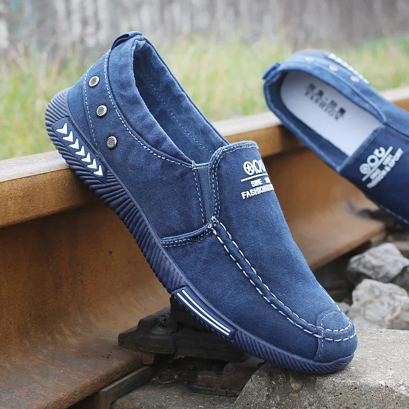 Men Casual Flats Shoes Denim Canvas Slip on Mens Casual Shoes