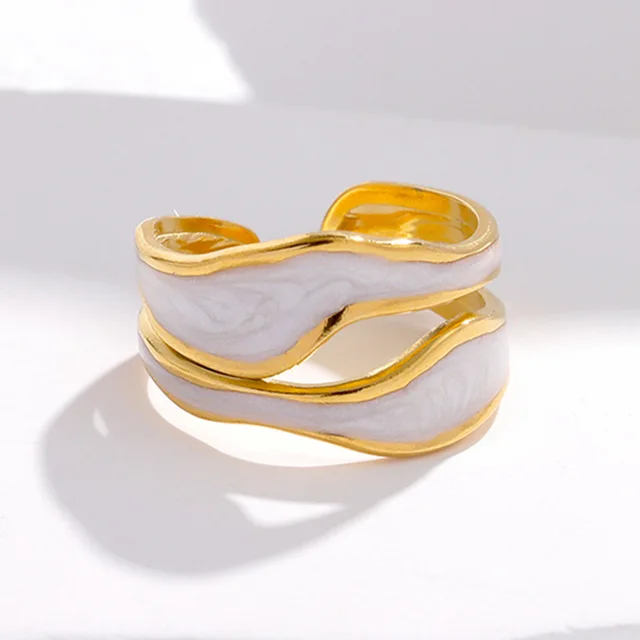 88128-43a98f.jpg Bague Vintage en acier inoxydable pour femmes, anneau d'ouverture d'huile goutte à goutte blanche, Simple, couleur or, géométrique réglable, bijoux 2023