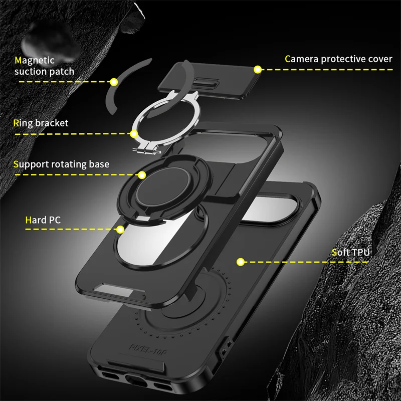 Enhanced Armor Protective Case with Magnetic Ring and Slide Lens Cover