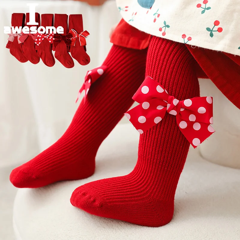 

0-6Y Kid Girl Christmas Tights Baby Stockings Autumn Winter Warm Child Pantyhose Cotton Pants Sweet Bow Girls trousers