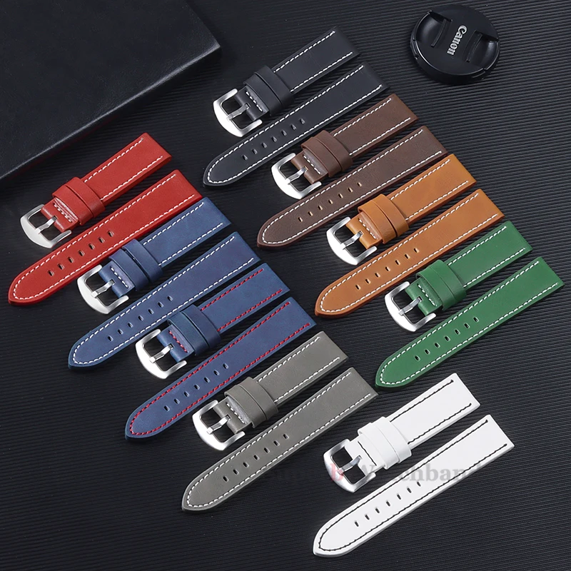 Vintage Leather Sport Watch Band with Stainless Steel Buckle - Premium Watch Accessory