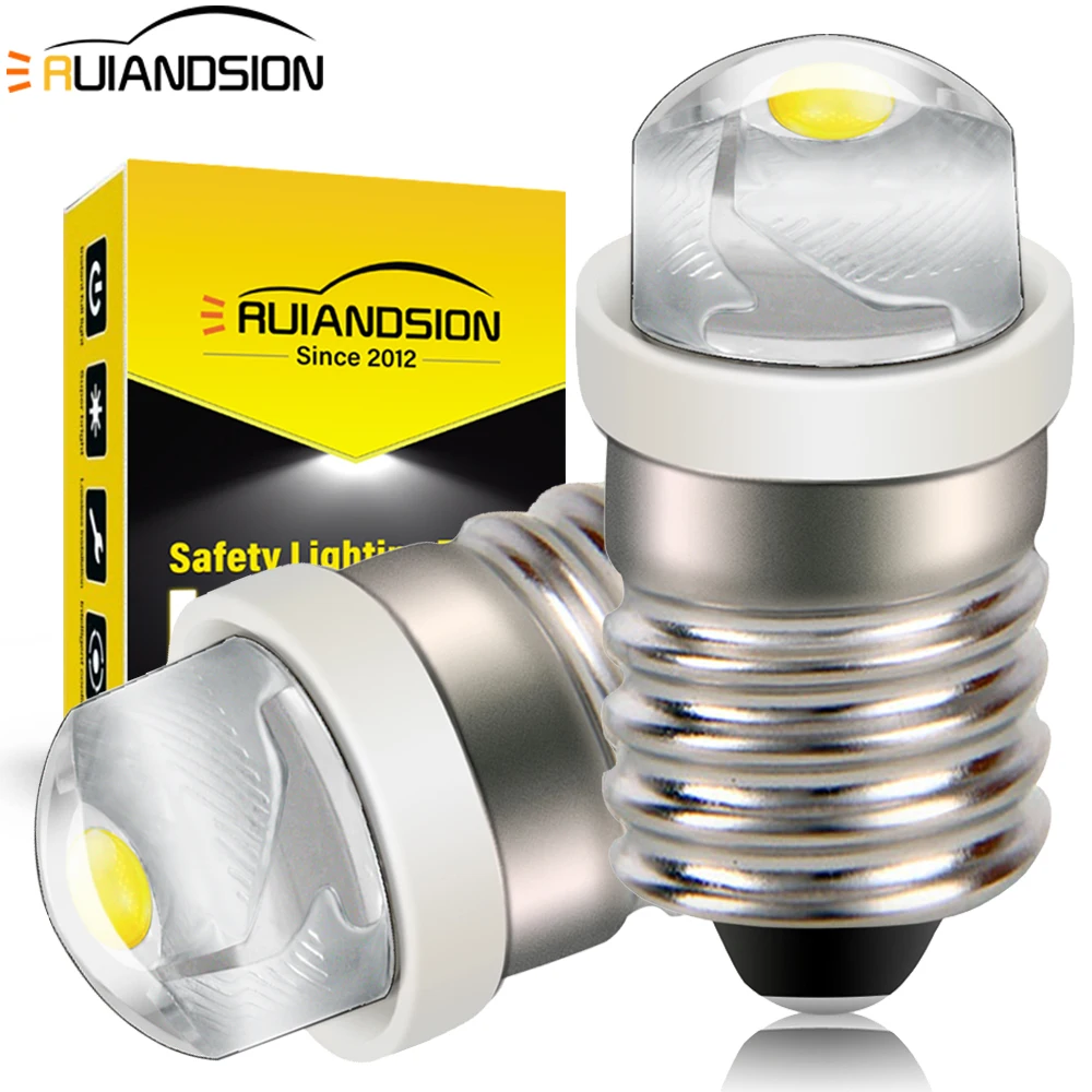 E10 LED Bulb COB 0.5W Super Bright Flashlight Replacement Bulb 3V 6V 12V Universal Mini LED Lamp for Torch Bike Repair 2Pcs