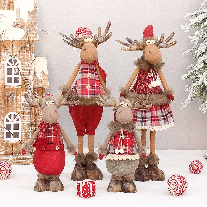 Christmas Decoration Supplies Red Fabric Retractable Standing Elk Doll Gift Ornaments