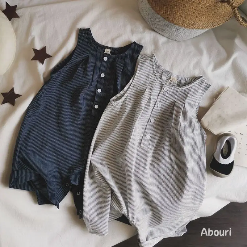 Thin and Cool Summer Children's Sleeveless One-piece Clothes All Cotton One-piece Baggy Pants for Boys and Girls