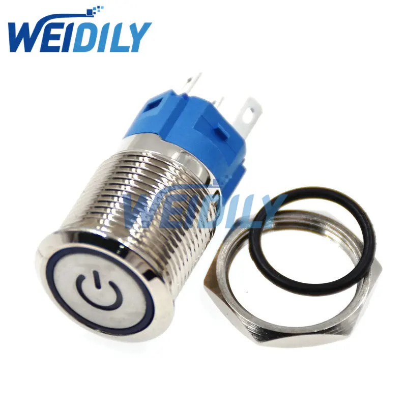 1PCS Blue Light 16MM LED Metal Push Button Switch For Car Auto Computer Power Reset switch