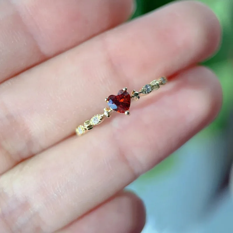 Fashion Charm Love Ruby Rings Women Heart Crystal Zircon Ring Accessories Wedding Party Jewelry Anniversary Gift wedding rings womens ring cubic zircon ring finger rings jewelry rings ring jewelry
