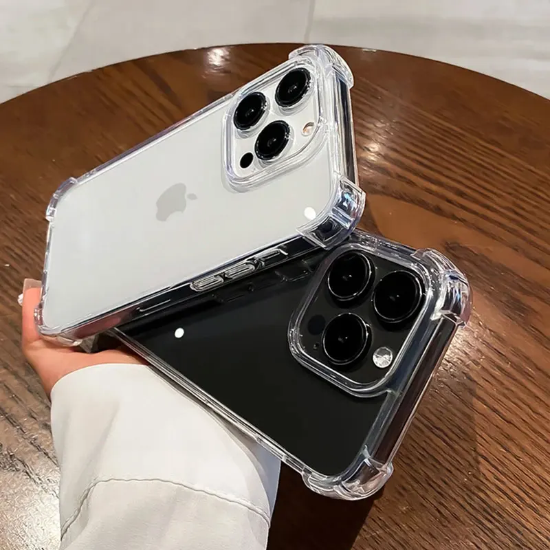 Luxury Shockproof Silicone Bumper Clear Phone Case with Transparent Hard Back Cover
