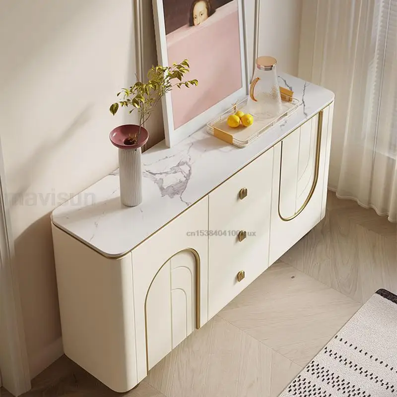 White Sideboards With Three Drawers Cream Style Round Corners Display Furniture Press Type Doors Luxury Dining Room Cabinets