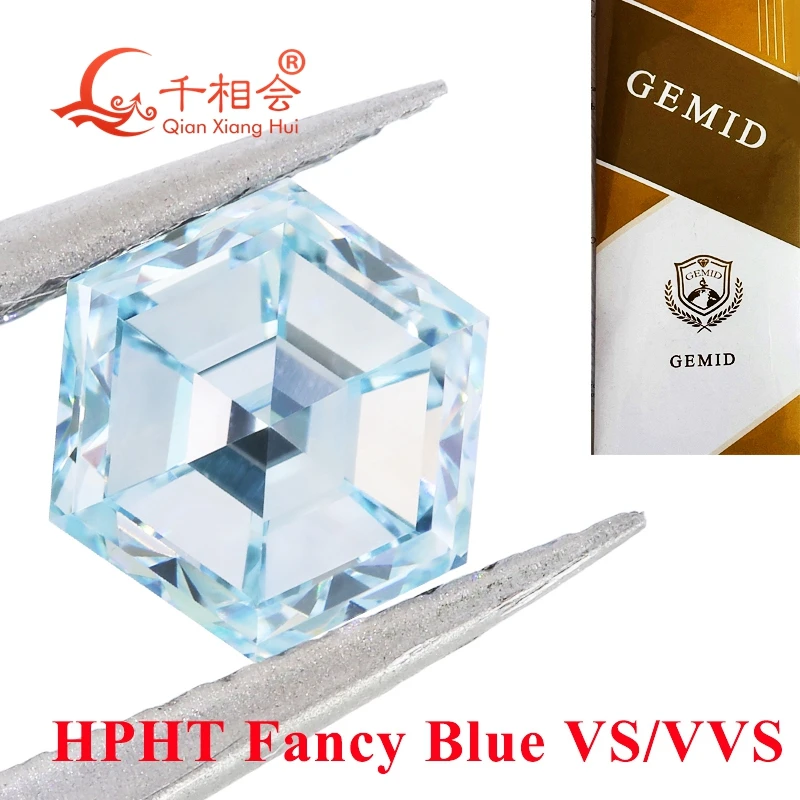 

Fancy blue color 1.12ct VVS1 clarity HPHT diamond 2EX Hexagonal Step Cut GEMID certificated lab grown diamond loose stone