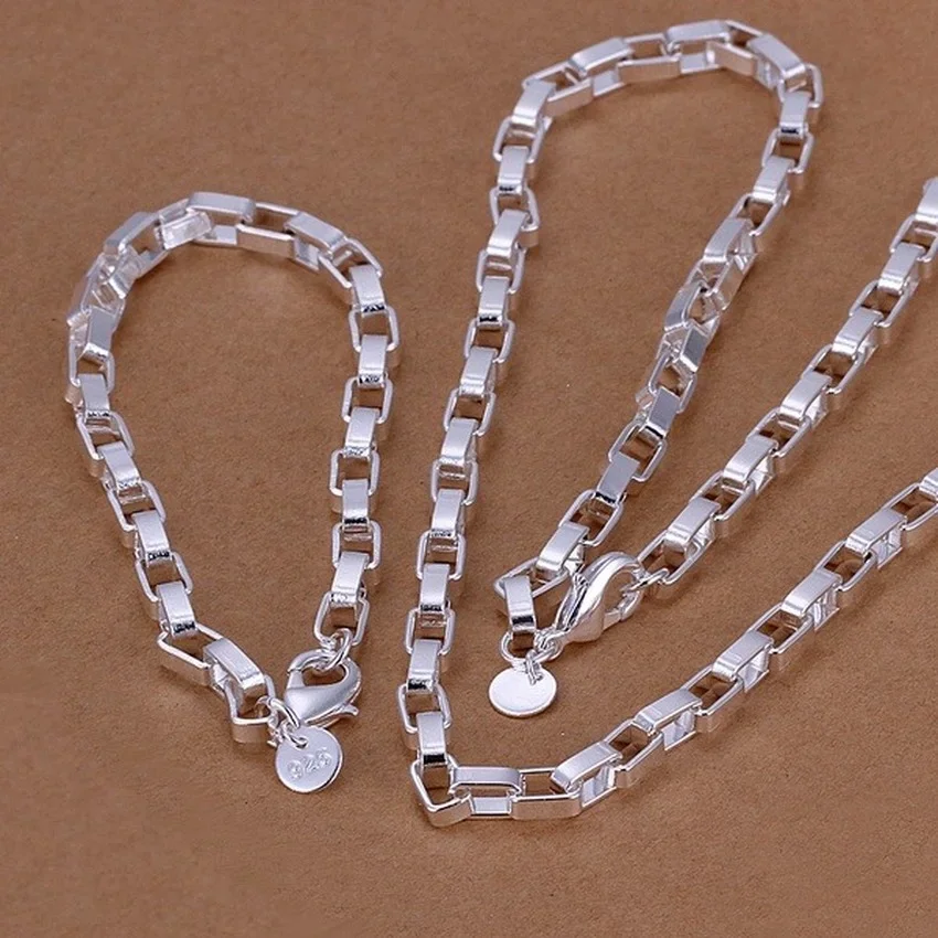 925 Sterling Silver Hot Christmas gifts retro Charms women men chain geometry necklace bracelets fashion jewelry sets jewelry set silver jewelry silver jewelry set