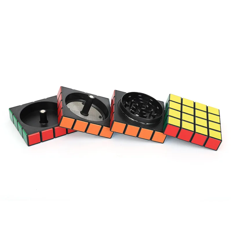 Herb Grinder Smoking Accessories Tobacco Smoking Accessories Tobacco Grinder 60mm Rubik's Cube Shape 4-layer Zinc Alloy Dry Spice Crusher for Smoke