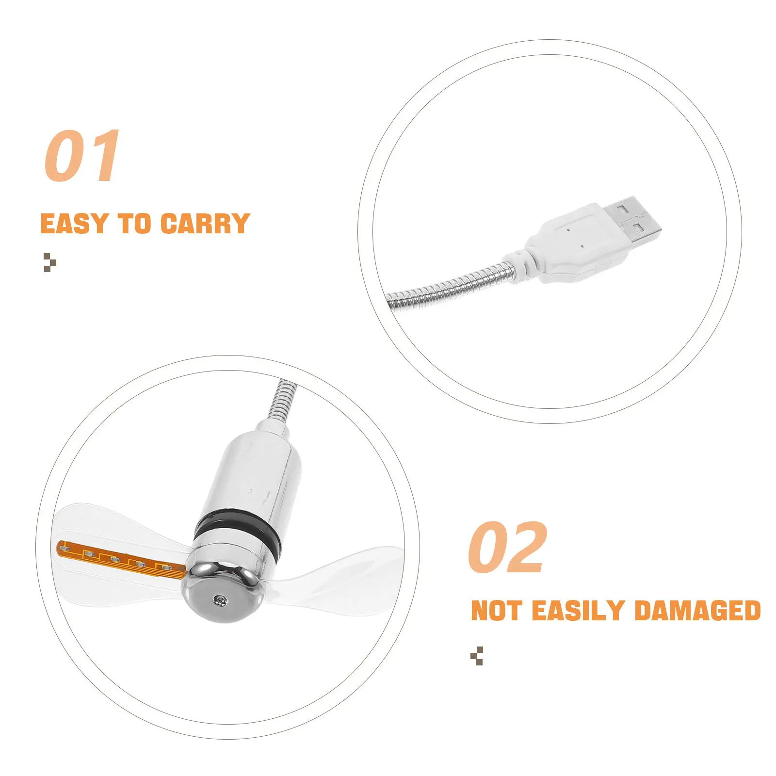 미니 USB 팬 실버 다채로운 LED 원형 패턴 USB 전원 팬 휴대용 데스크탑 노트북 냉각 장치 41Cm 길이