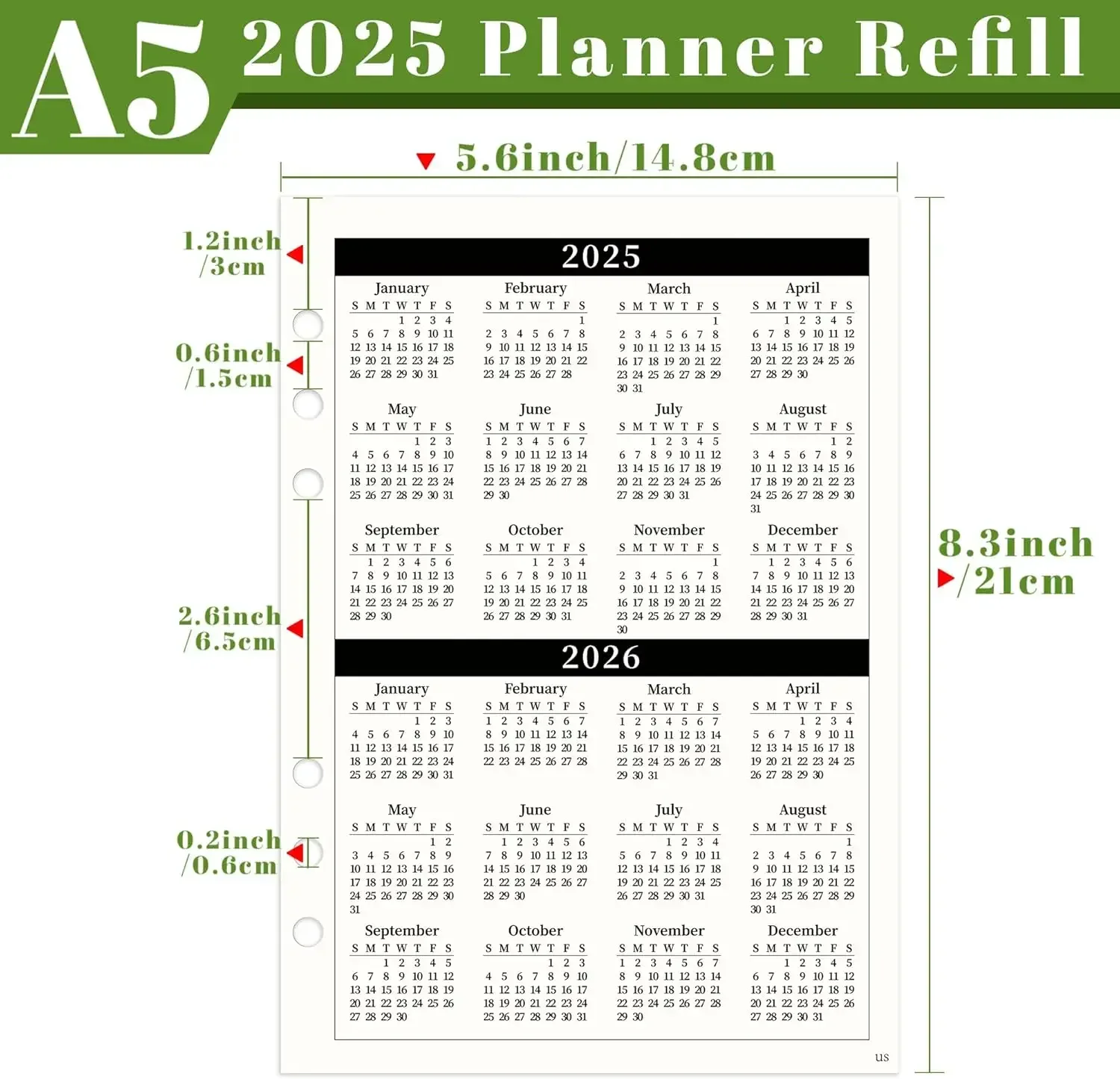 2025 A5 Weekly & Monthly Planner Binder Refill Insert - 5.8"x8.3", 100GSM Paper, 6 Hole Punched for Refillable A5 Binder 4