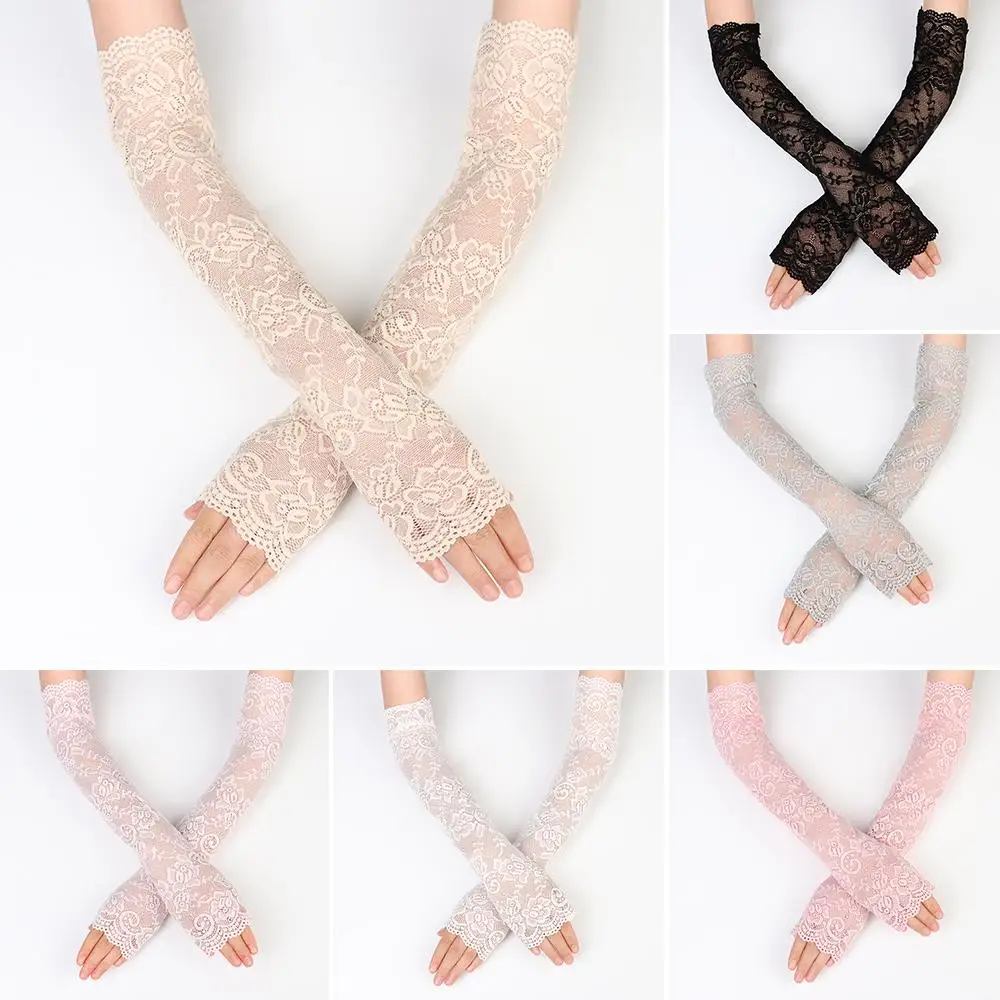 

1Pair Fashion Lace Arm Cover Classic Summer Sunscreen Ice Arm Cuffs Arm Sleeve Mittens Fingerless Driving Gloves UV Protection