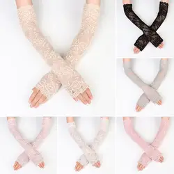 1Pair Fashion Lace Arm Cover Classic Summer Sunscreen Ice Arm Cuffs Arm Sleeve Mittens Fingerless Driving Gloves UV Protection