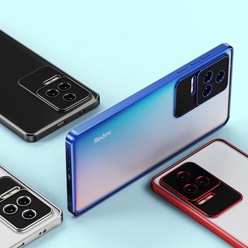 Plätering Ram Transparent Matt Anti Fingerprint TPU Fodral För Xiaomi Redmi K40S K50 K30S Pro Airbag Anti-dropp heltäckande_voghion.com