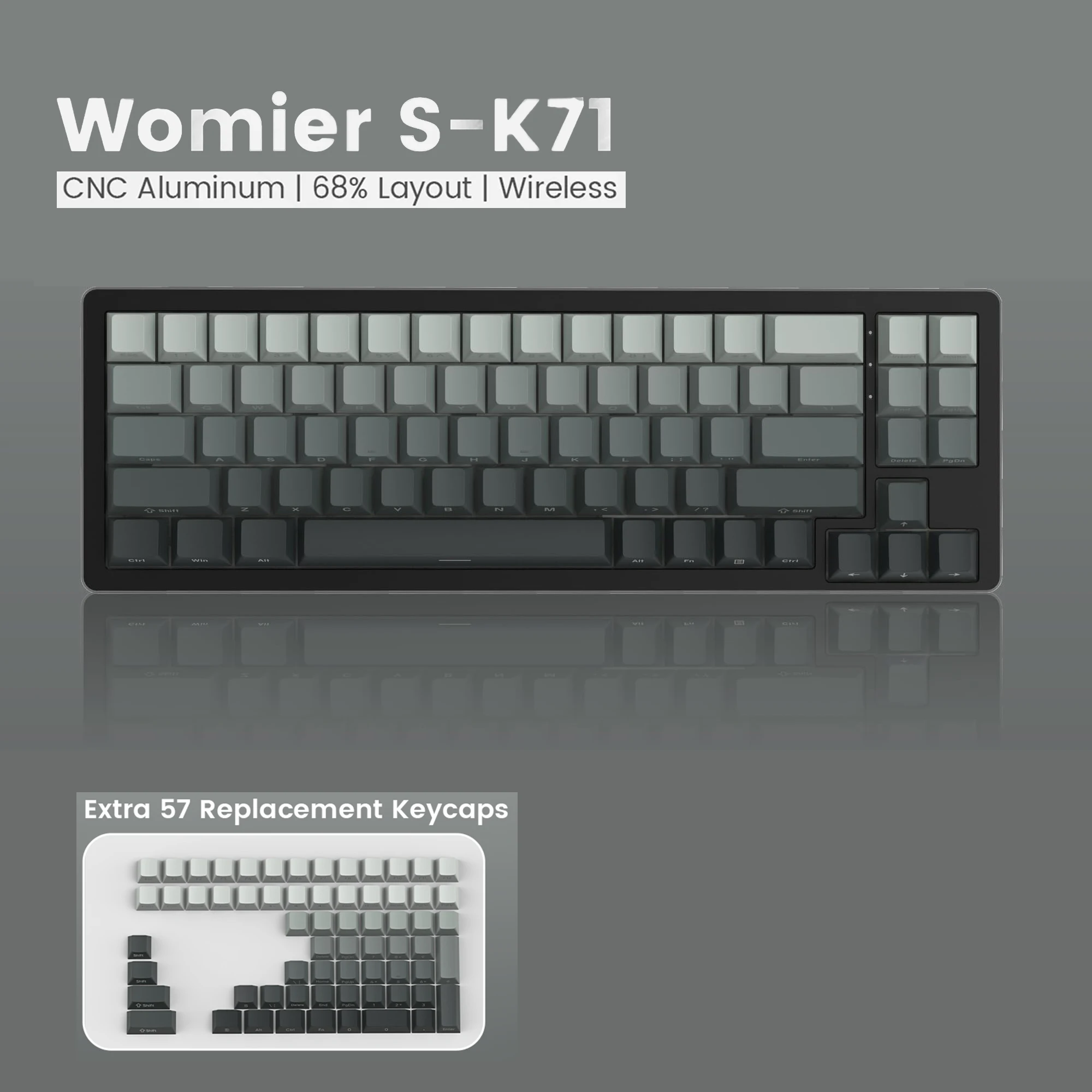 

Womier Aluminum Alloy Shell S-K71 Tri-Mode 68% Bluetooth Wireless Mechanical Gaming Keyboard Hot Swap for Mac WIN Polar Day