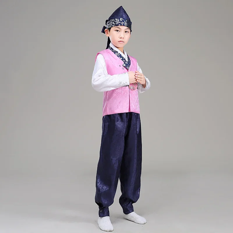 Boy Korean Traditional Costumes Child Hanbok Clothing with Hat Korean Ancient Costume Children Performance Dance Clothes