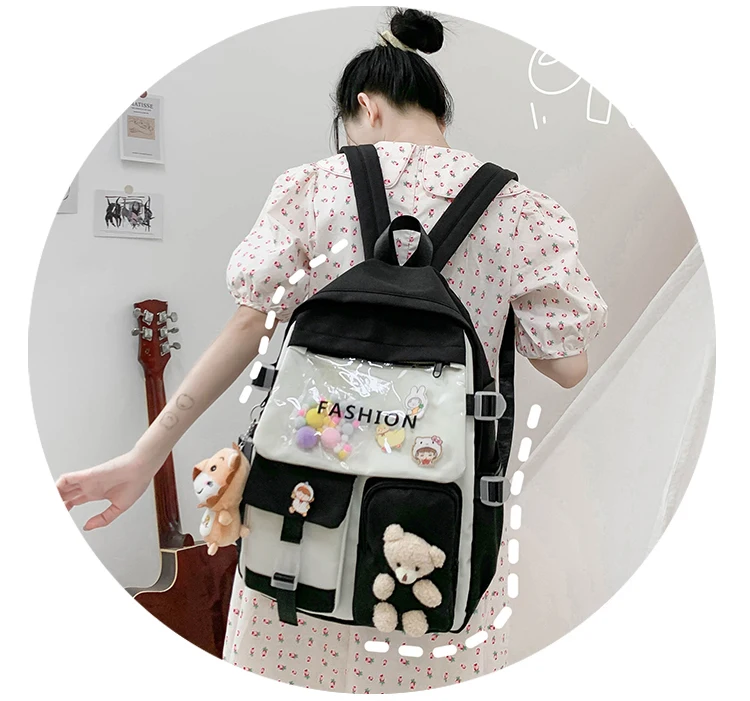Mochila para Adolescente Cor à Prova Moda Menina Coreano Distintivo Fivela Schoolbag Feminino Dwaterproof Água Retalhos Backbag Bonito Estudante Livro Bolsas 8 Computers & Electronics
