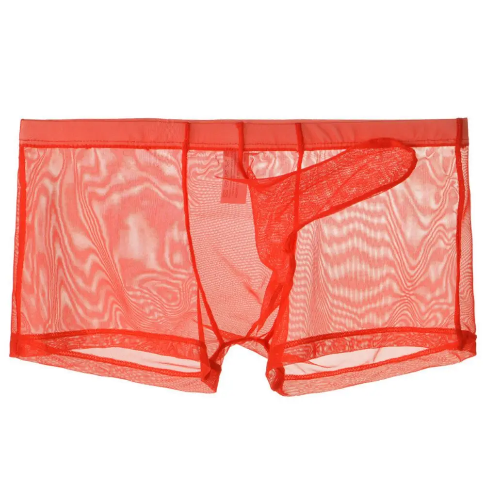 

Ice Silk Mens Erotic See Through Elephant Nose Boxer Shorts Breathable Underwear Sexy Low Rise Flat Corner Pants Underpants
