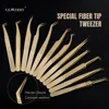 1 Pcs Eyelash Extension Tweezers With Fiber Tips Golden Stainless Steel High Precision Tweezer for Volume Fans Makeup Tools 1