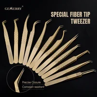 1 Pcs Eyelash Extension Tweezers With Fiber Tips Golden Stainless Steel High Precision Tweezer for Volume Fans Makeup Tools 1