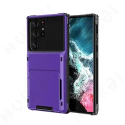Card Holder Case: Heavy Duty Wallet with Hidden Flip Slot Protective Cover - Samsung S26 Ultra (Purple)