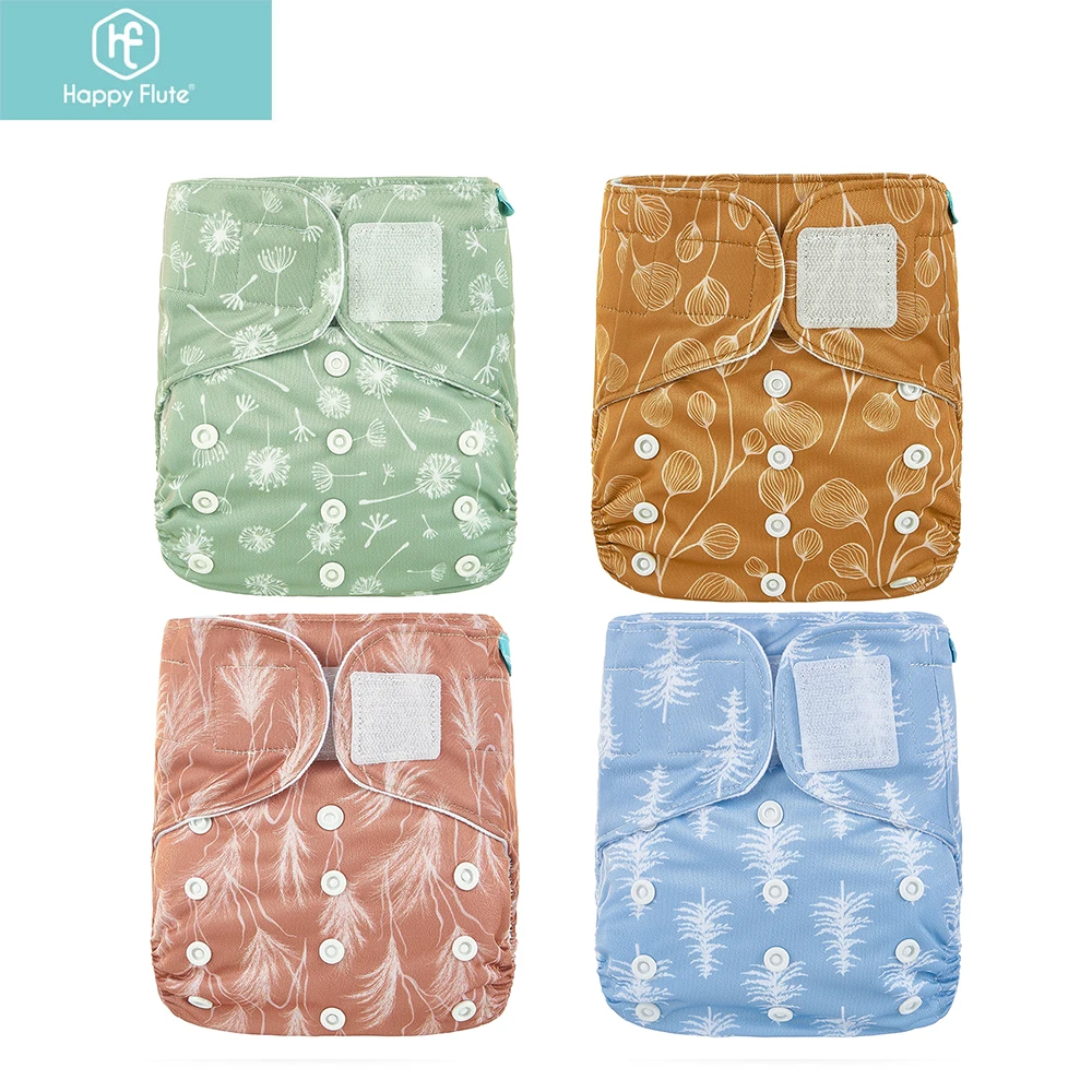 Happyflute OS Pocket Diaper 4pc/Set Washable&Reusable Absorbent Ecological Nappy Adjustable Baby Diaper Cover