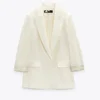 PB&ZA2023 Autumn New Multicolor Fashion Women's Printed Sleeves Curly Linen Button Free Lapel Open Blazer 2