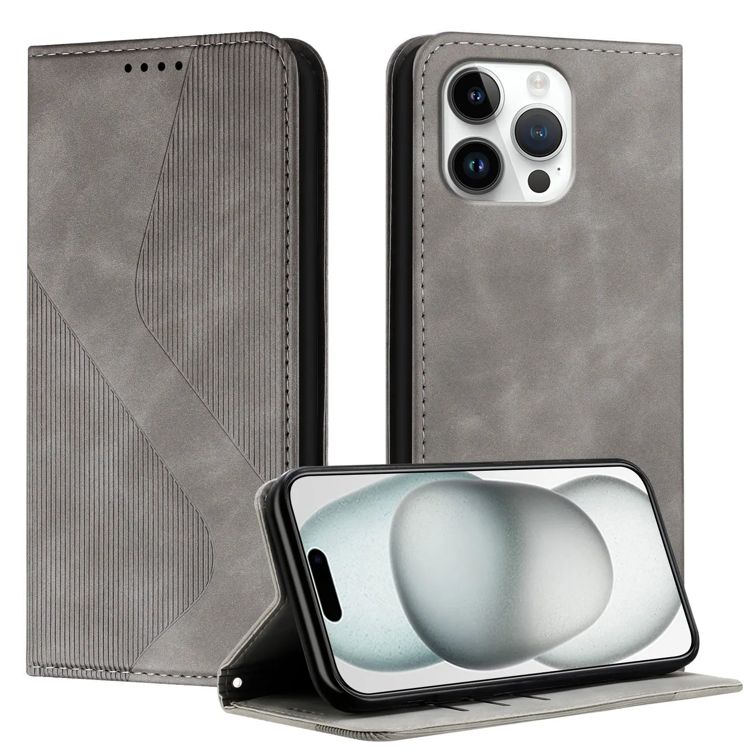 Magnetic Leather Flip Wallet Case with Card Holder and Stand