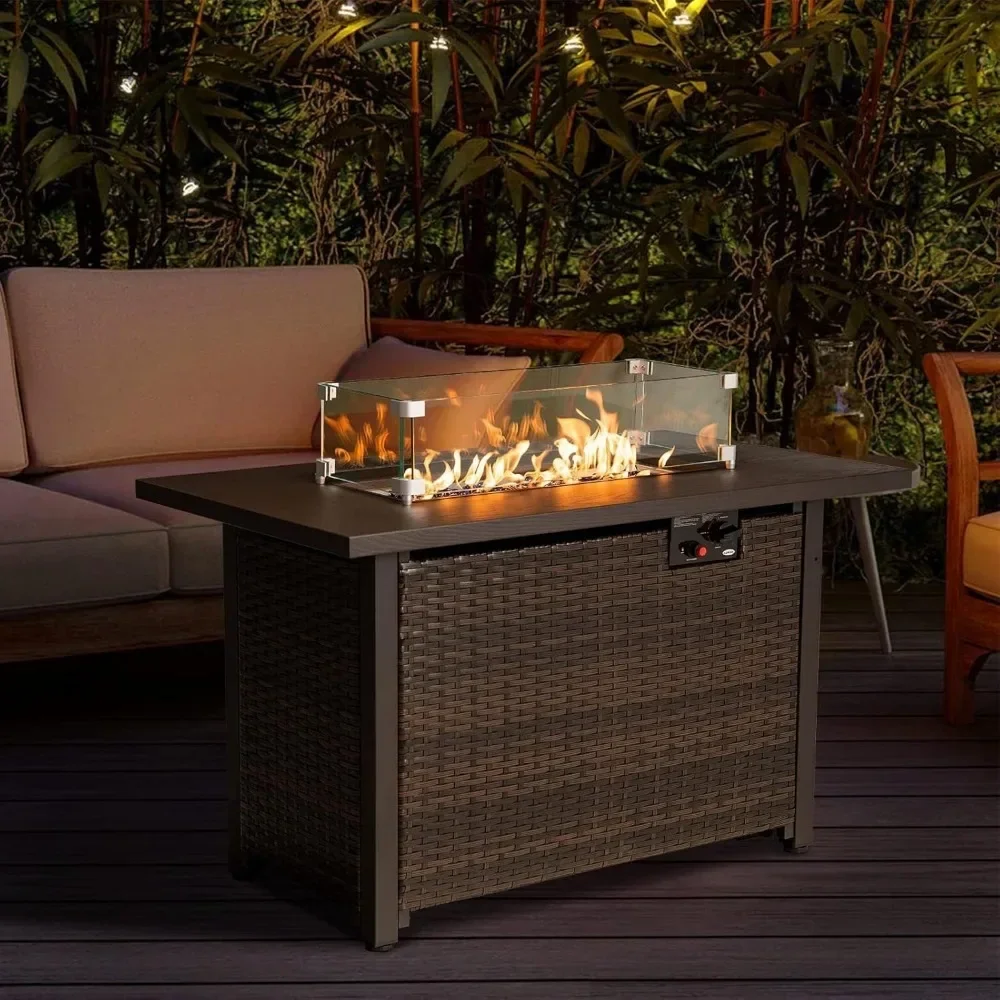 42' Propane Gas Fire Pit Table, 50000 BTU Rectangular Steel Fire Pit with Glass Wind Guard for Outside Patio Deck Garden Courtyard -Gray main image 1