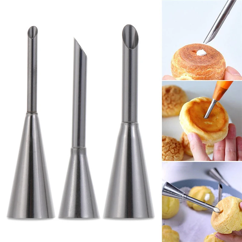 4-piece Set of Stainless Steel Pointed Nozzles, Cream Puff Nozzles, Cake Fillings, Extended Nozzles, Kitchen Baking Supplies