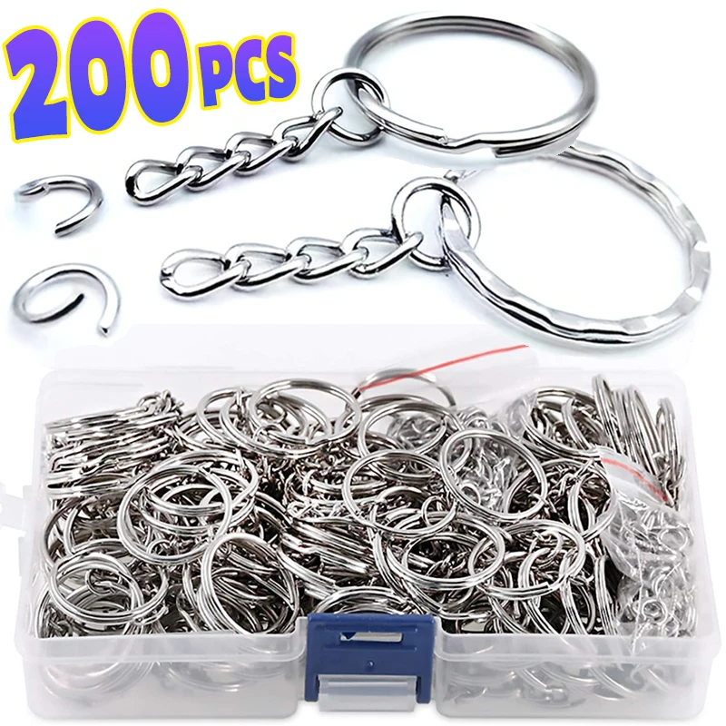 

200/50pcs Stainless Steel Metal Blank Keyring Keychain Split Rings DIY Keyfob Key Ring Lobster Clasp Key Pendant Chains Buckles