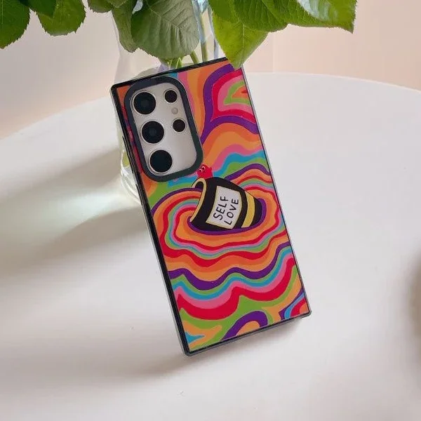 Self Love MagSafe Acrylic Black Border Case for Samsung Galaxy S22 Ultra S23 Ultra S24 Ultra Cover Protective Shell