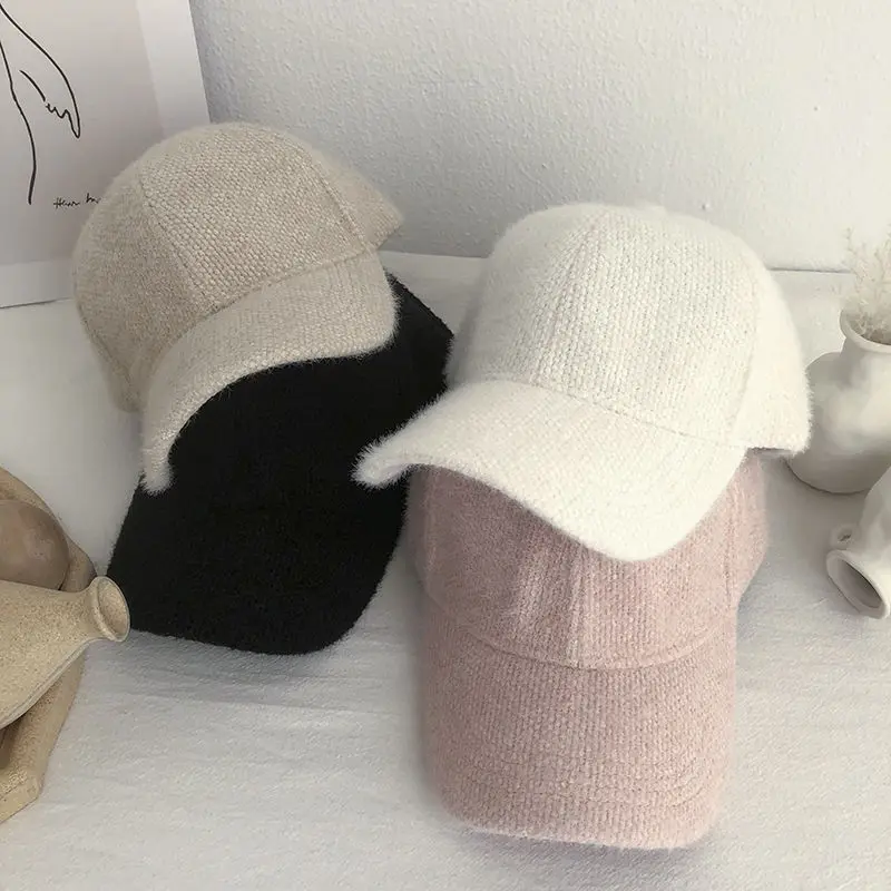 

Autumn Winter Korean Women Baseball Cap Solid Color Faux Rabbit Hair Warm Fashion Men Women Visor Hat Casquette Adjustable