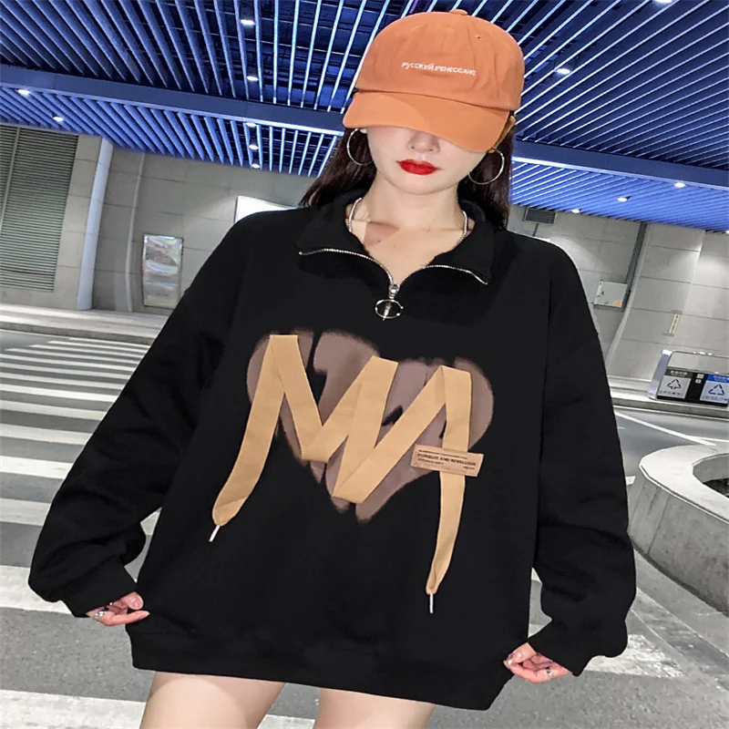 

Sandro Rivers Stand Collar Half Zipper Bblack Sweater Women's Loose Fall And Winter New 2022 Fashionable Ocean Top