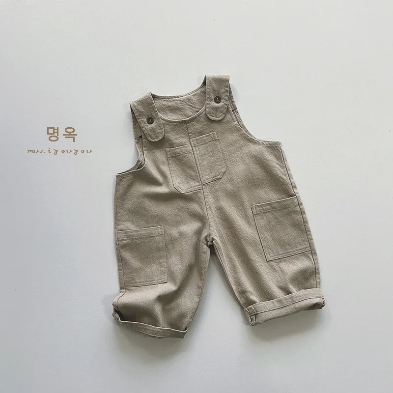 Korean Autumn Children Boy Strappy Pant Cotton Sides Pocket Toddler Boy Cargo Pants Solid Versatile Baby Wide Leg Pants boys cargo pants