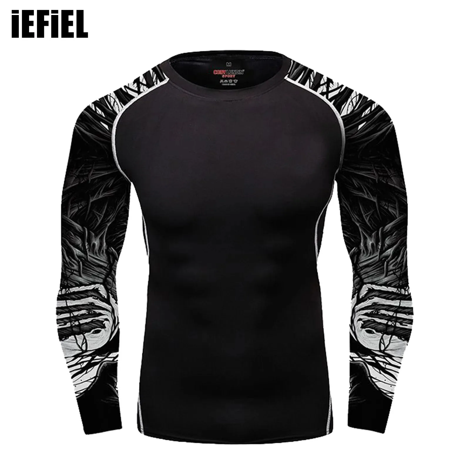 

Men Stretchy Sport Swim Top Long Sleeve Print Dry Quickly Moisture-wicking Sport Gym Fitness Cycling Climbing Top