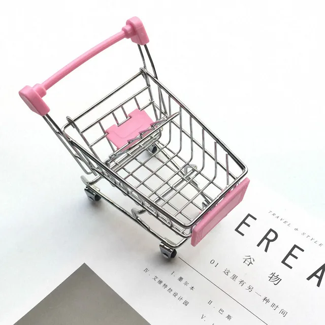 Mini Shopping Cart Kids Toys Simulation Supermarket Hand Trolleys Pretend Play Toy Kids Room Desktop Storage Basket Kids Toy 5