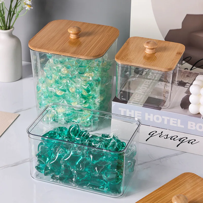Acrylic Dryer Sheet Holder Container for Laundry Room Dryer Sheet Dispenser Box Laundry Room Organizer Jars with Bamboo Lid 4