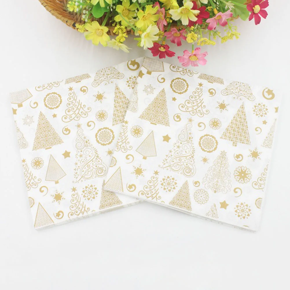 Christmas Paper Napkins Tissue Printed Xmas Tree Decorations Cocktail Party 20 PCS Tissue Paper Decoration