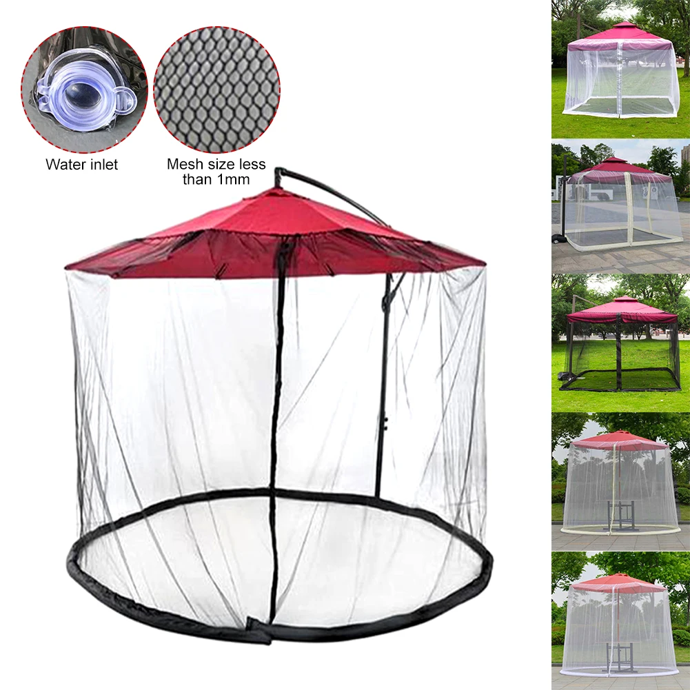 

Outdoor Patio Umbrella Mosquito Netting Adjustable Mosquito Net with Zipper Polyester Sunshade Mosquito Net for Travel Tent Yard
