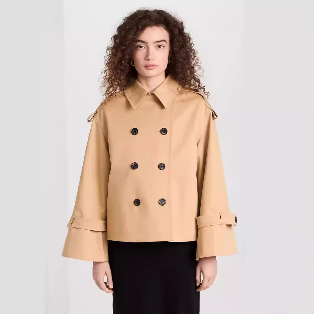 

SuperAen Spring/Autumn 2024 New Casual Loose Short Women's Solid Flare Long Sleeve Trench Coat