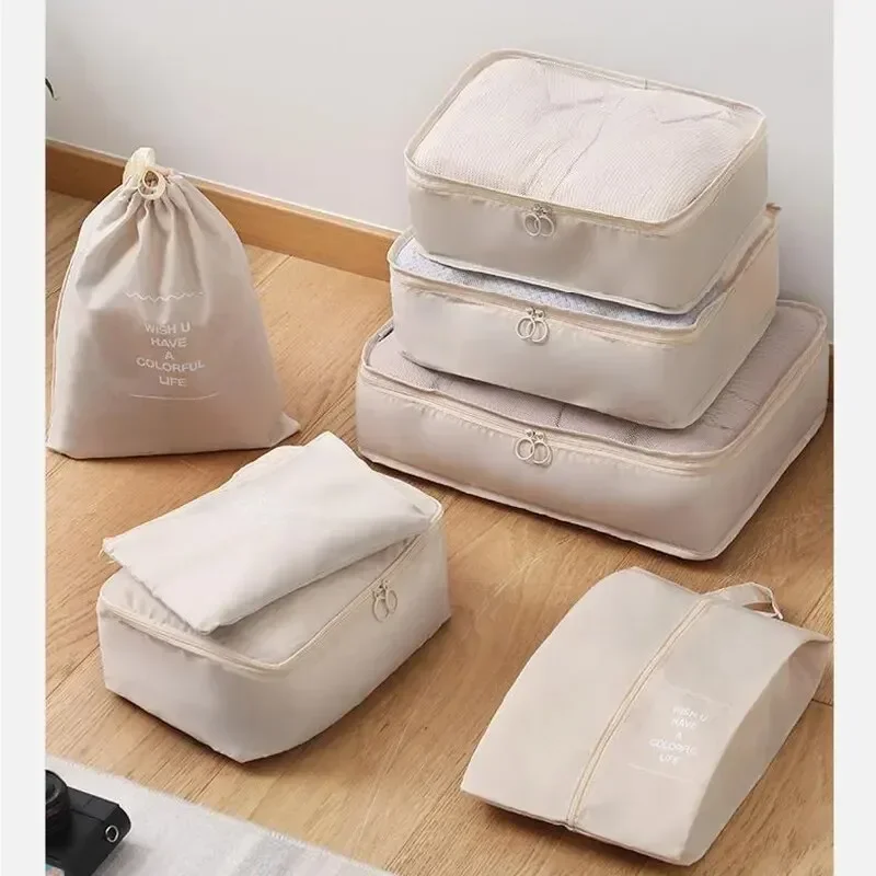 여행 정리함 보관 가방, 여행 가방, 포장 큐브 세트, 휴대용 수하물 의류 신발, 깔끔한 파우치, 접이식 케이스, 7 개/세트