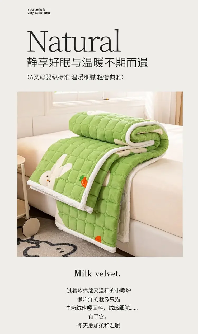 Description Picture 4 of itemIns Winter Milk Velvet Thickened Warm Bed Sheet Bedspread Soft Thin Fold Mattress Toppers Antislipping Tatami Floor Quilted Mat